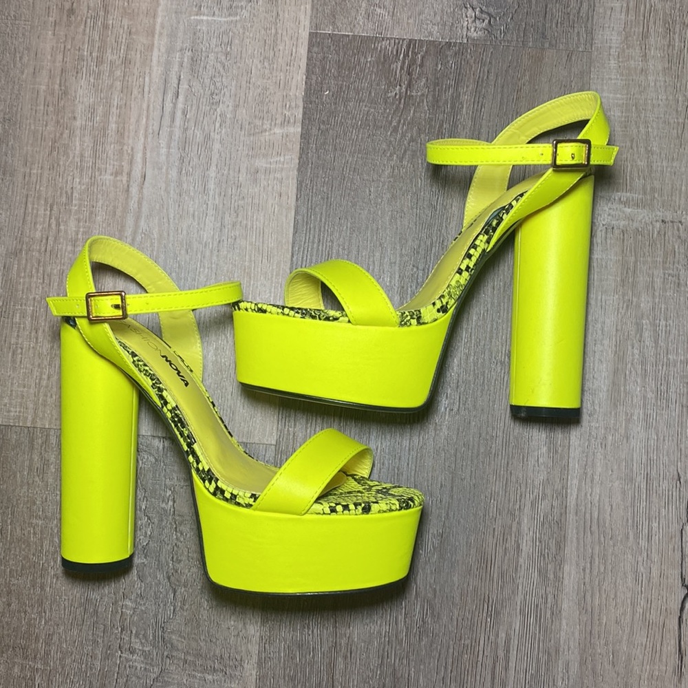 Neon Yellow/Green Snake Print Unique Heels